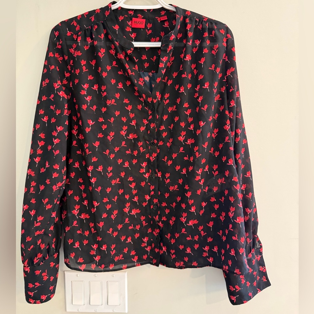 HUGO Black and Red Floral Women's Top